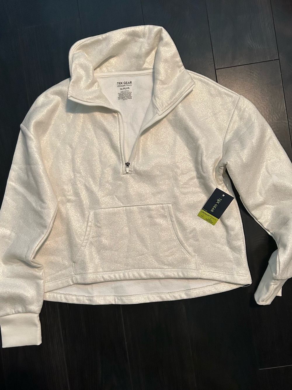 Tek Gear Girl's White Shimmery Quarter-Zip Pullover